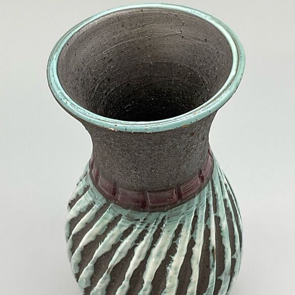 Vintage Italian Lava Glaze Pottery Sgraffito Flared Vase Bitossi MCM - Picture 6 of 10